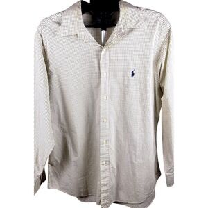 Polo Ralph Lauren Andrew Shirt Mens 17 34 Yellow Blue Check Button Front Cotton